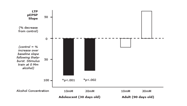 Alcohol Produces More Inhibition of Long Term Potentiation (LTP) in Adolescent R
